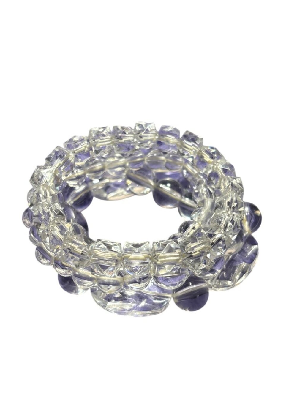 Set of 4 Clear Plastic Beaded Stretchy Bracelets 6.75 inches Unstretched